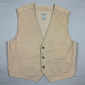 Vtg Arizona Mens Corduroy Western Vest Sz Medium Y2K Beige 3 Button B2